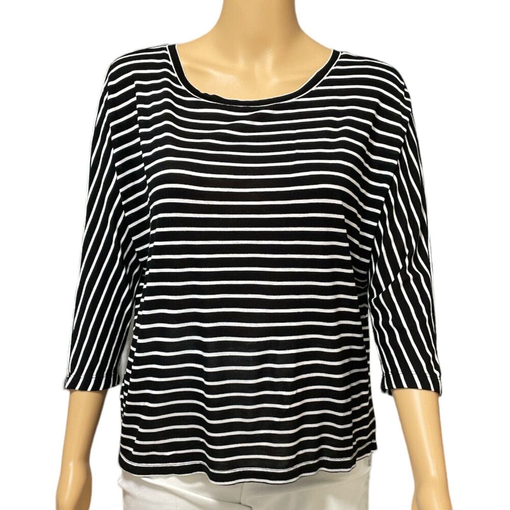 Loft Outlet Lounge Women Striped Black Soft Knit Top Sz/S